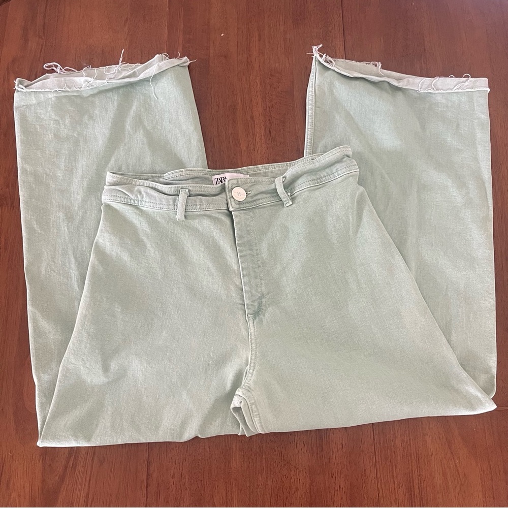 Zara Green Wide Leg High Waisted Pants